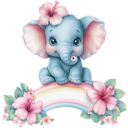 Blue Elephant Hibiscus Flower Rainbow Vinyl Sticker Decal