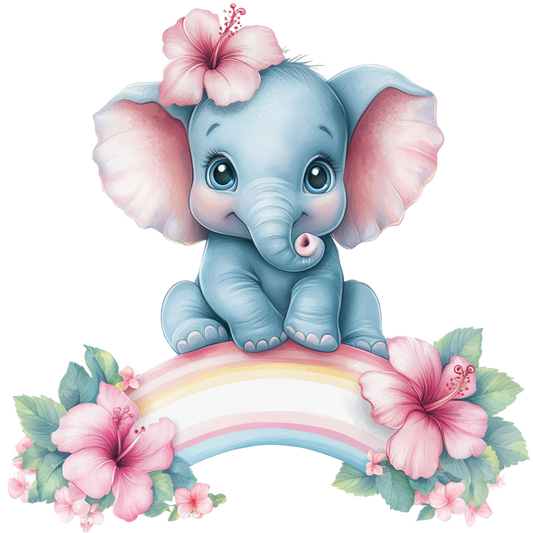 Blue Elephant Hibiscus Flower Rainbow Vinyl Sticker Decal