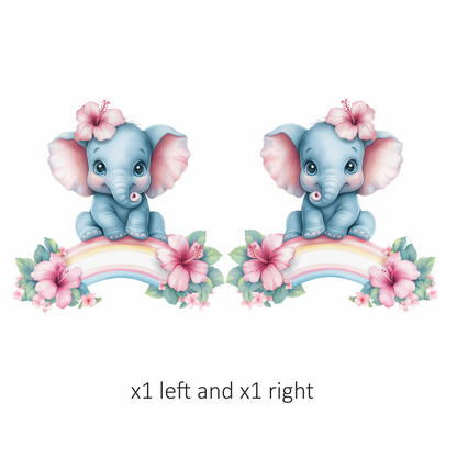 Blue Elephant Hibiscus Flower Rainbow Vinyl Sticker Decal