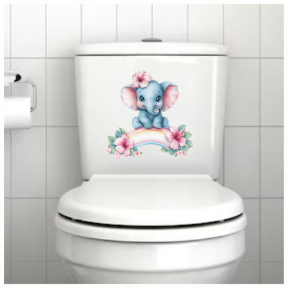 Elephant Blue Moon Flowers Sitting Vinyl Sticker Decal