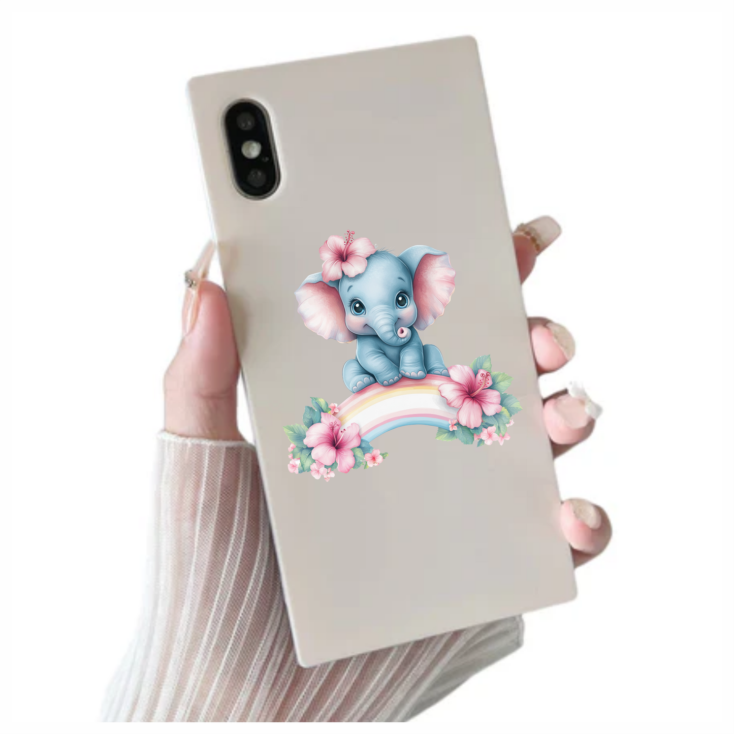 Blue Elephant Hibiscus Flower Rainbow Vinyl Sticker Decal