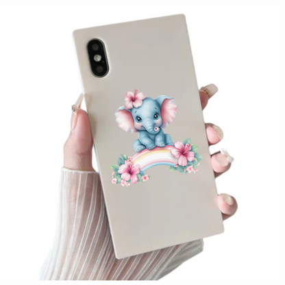 Blue Elephant Hibiscus Flower Rainbow Vinyl Sticker Decal