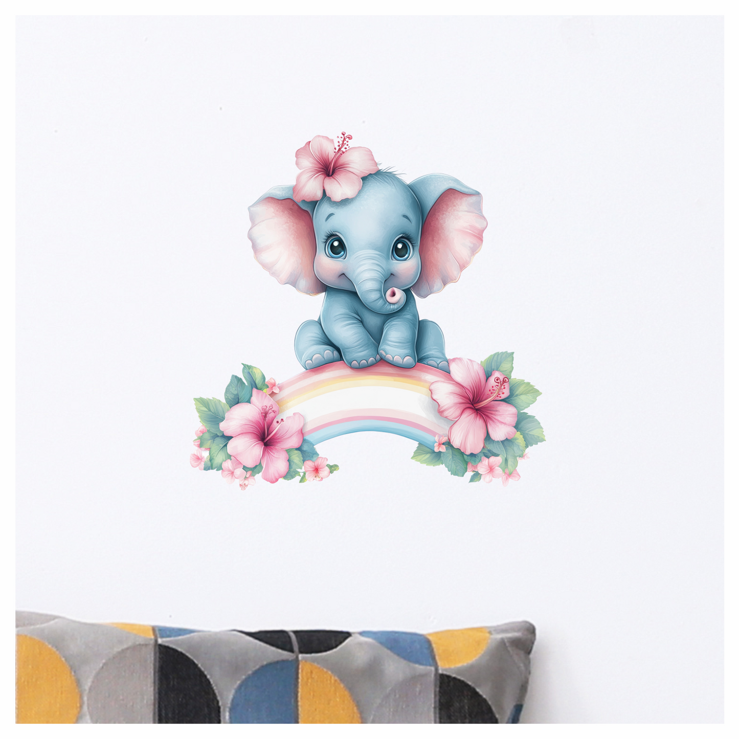 Blue Elephant Hibiscus Flower Rainbow Vinyl Sticker Decal