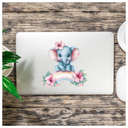 Blue Elephant Hibiscus Flower Rainbow Vinyl Sticker Decal