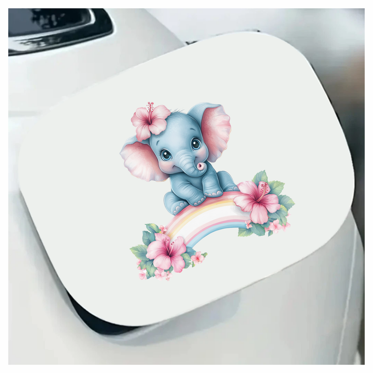 Blue Elephant Hibiscus Flower Rainbow Vinyl Sticker Decal