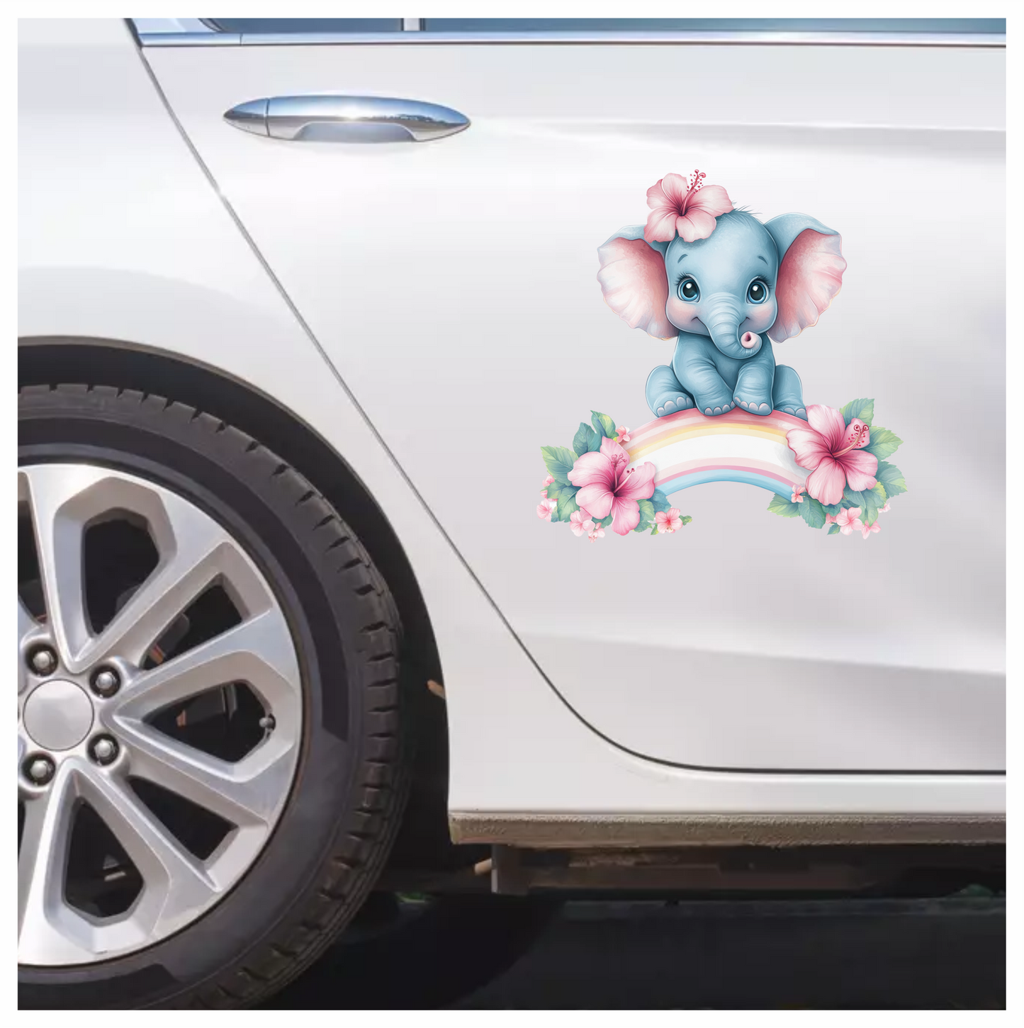 Blue Elephant Hibiscus Flower Rainbow Vinyl Sticker Decal