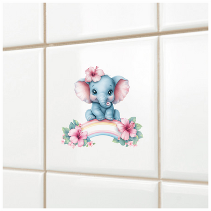 Blue Elephant Hibiscus Flower Rainbow Vinyl Sticker Decal