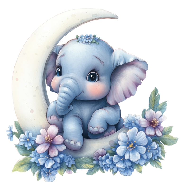 Blue Elephant Moon Flowers Vinyl Sticker Decal