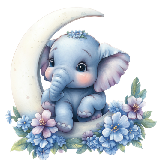 Blue Elephant Moon Flowers Vinyl Sticker Decal