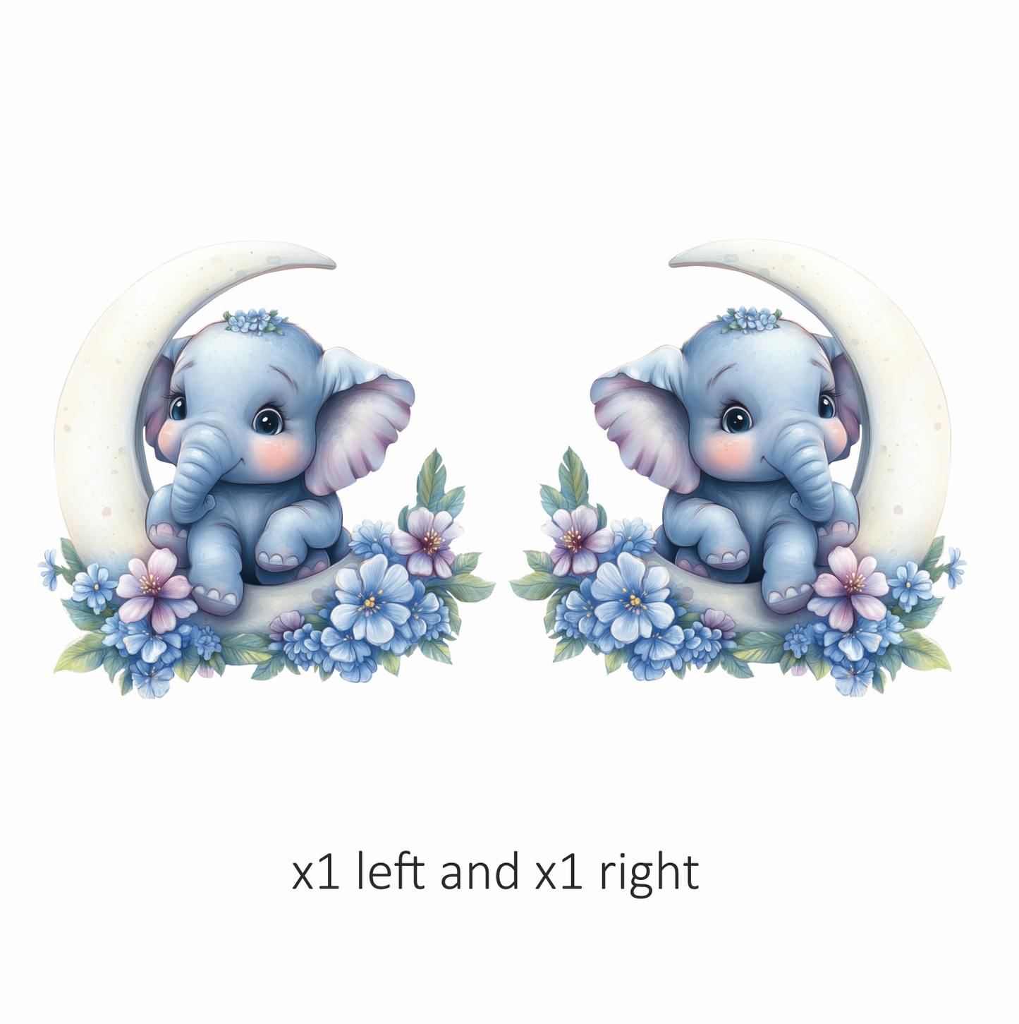 Blue Elephant Moon Flowers Vinyl Sticker Decal