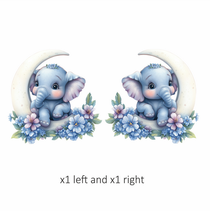 Blue Elephant Moon Flowers Vinyl Sticker Decal