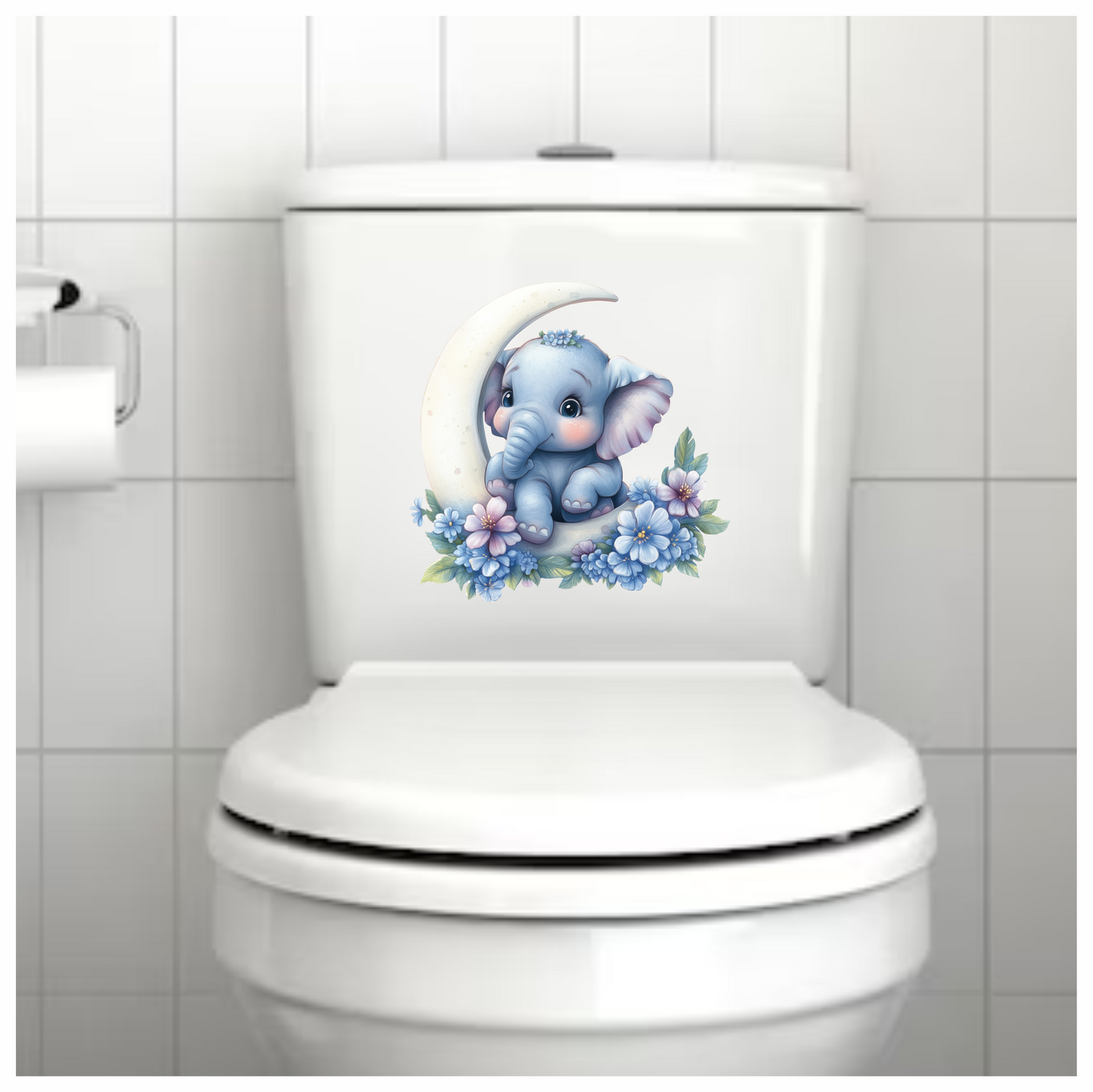 Blue Elephant Moon Flowers Vinyl Sticker Decal