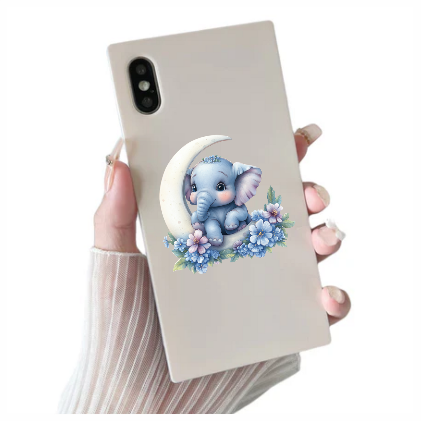 Blue Elephant Moon Flowers Vinyl Sticker Decal