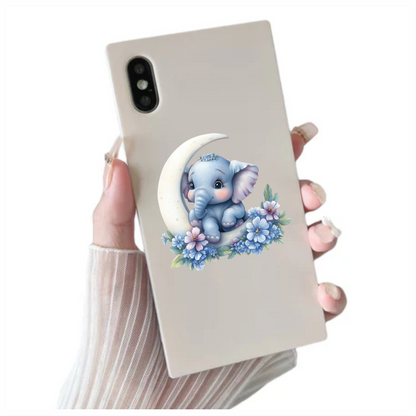 Blue Elephant Moon Flowers Vinyl Sticker Decal