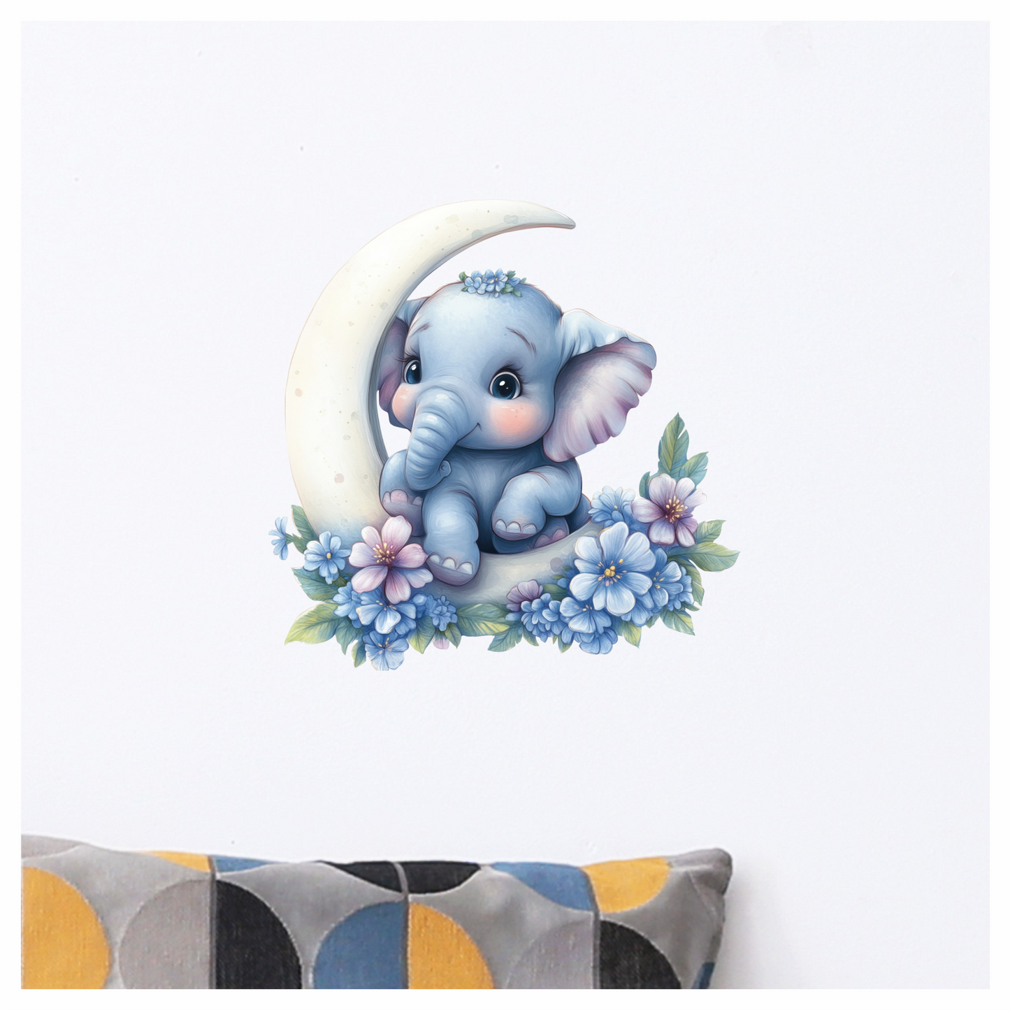 Blue Elephant Moon Flowers Vinyl Sticker Decal