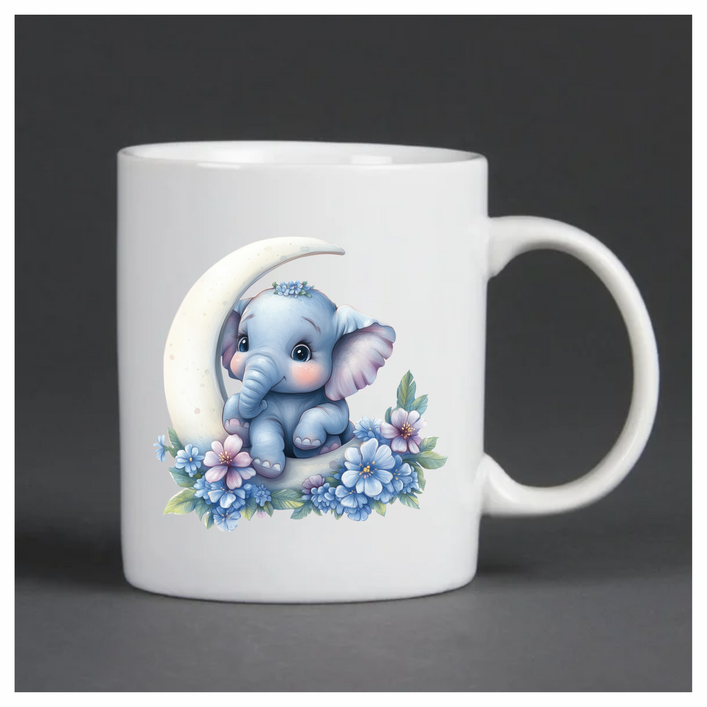 Blue Elephant Moon Flowers Vinyl Sticker Decal