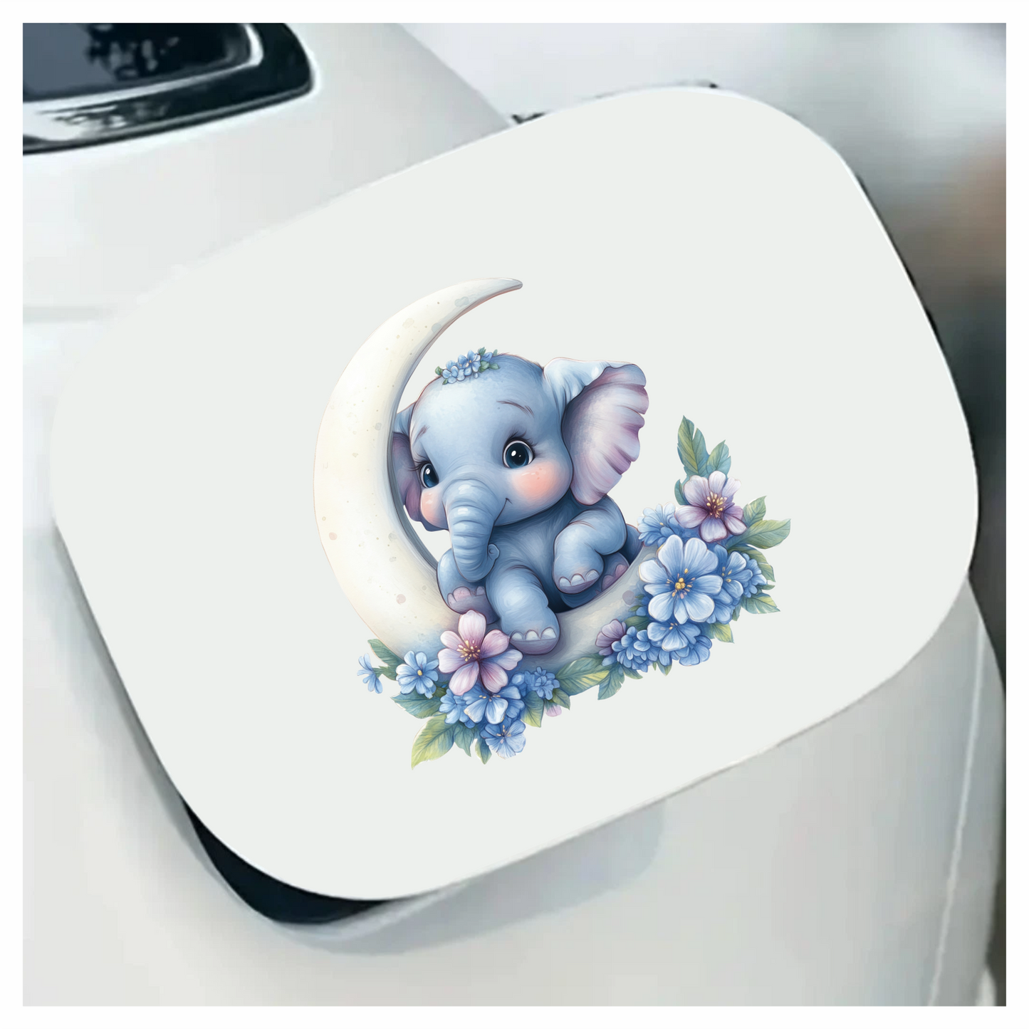 Blue Elephant Moon Flowers Vinyl Sticker Decal