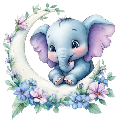Elephant Blue Moon Flowers Sitting Vinyl Sticker Decal
