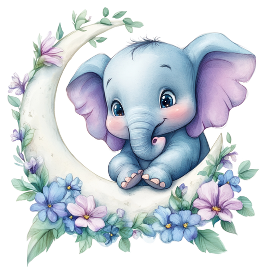 Elephant Blue Moon Flowers Sitting Vinyl Sticker Decal