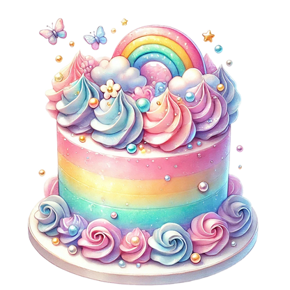 Rainbow Cake Pink Butterflies Clouds Sprinkles Soft Vinyl Sticker Decal