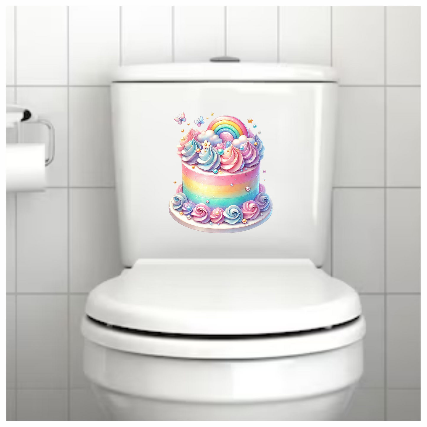 Rainbow Cake Pink Butterflies Clouds Sprinkles Soft Vinyl Sticker Decal