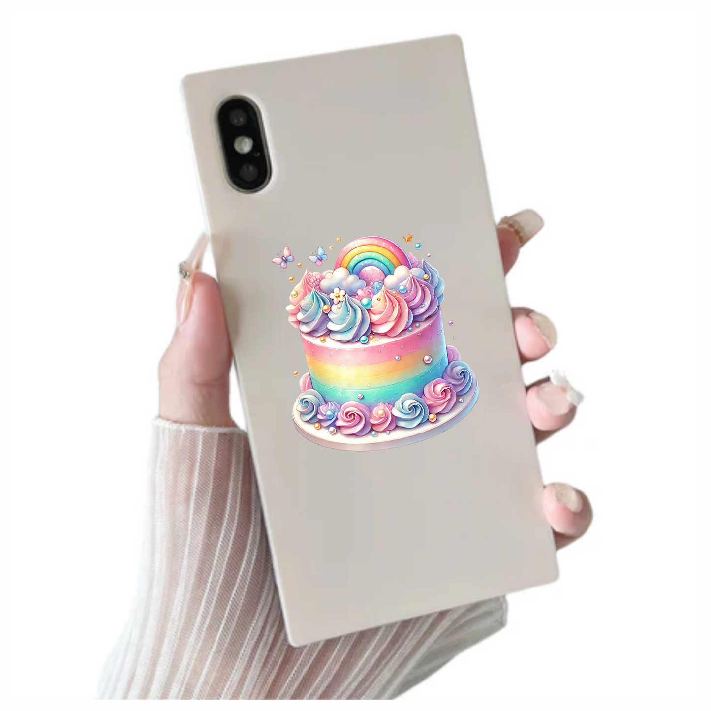Rainbow Cake Pink Butterflies Clouds Sprinkles Soft Vinyl Sticker Decal
