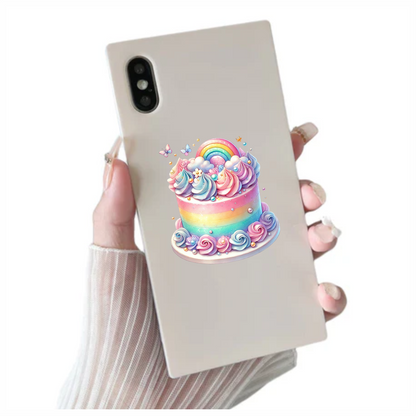 Rainbow Cake Pink Butterflies Clouds Sprinkles Soft Vinyl Sticker Decal