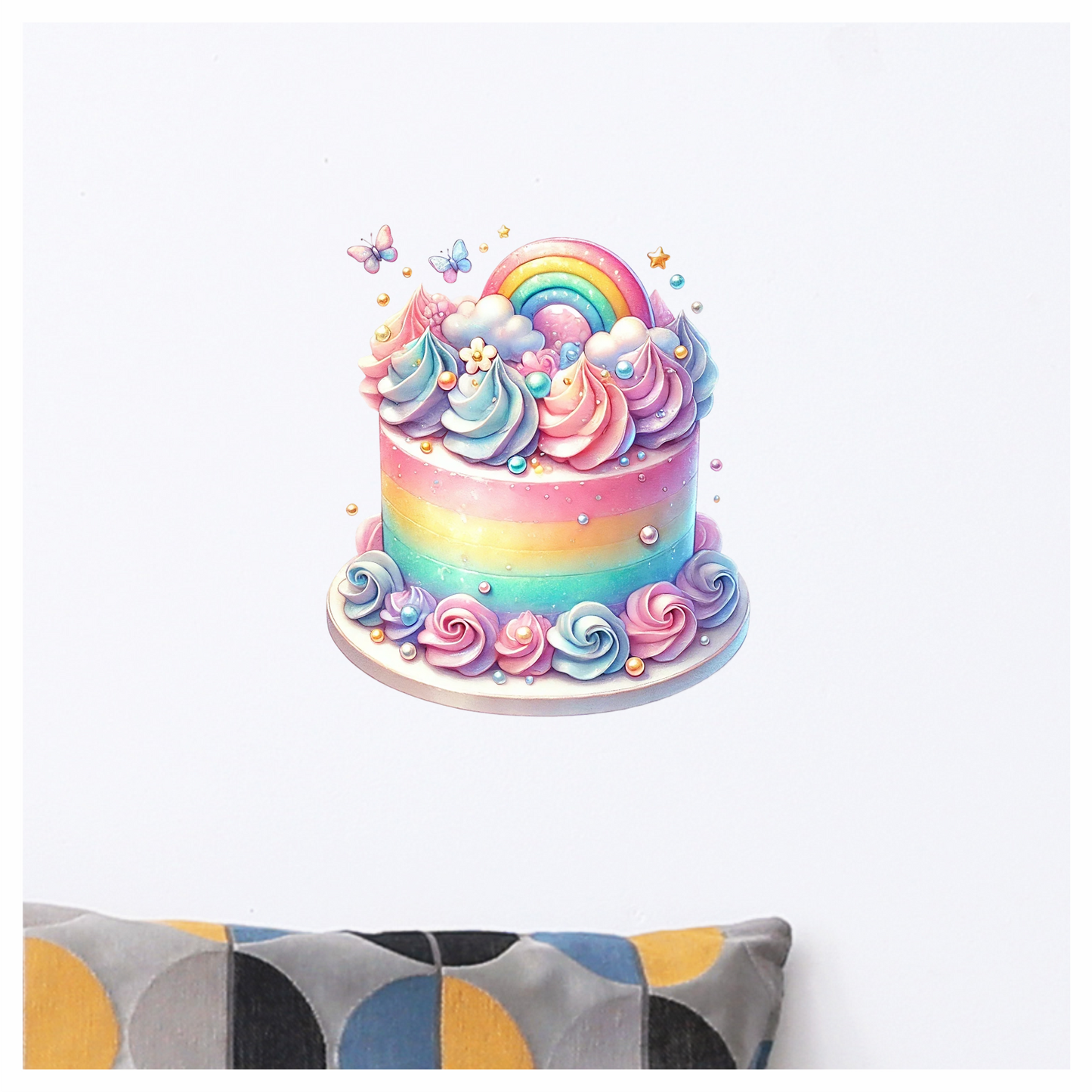 Rainbow Cake Pink Butterflies Clouds Sprinkles Soft Vinyl Sticker Decal