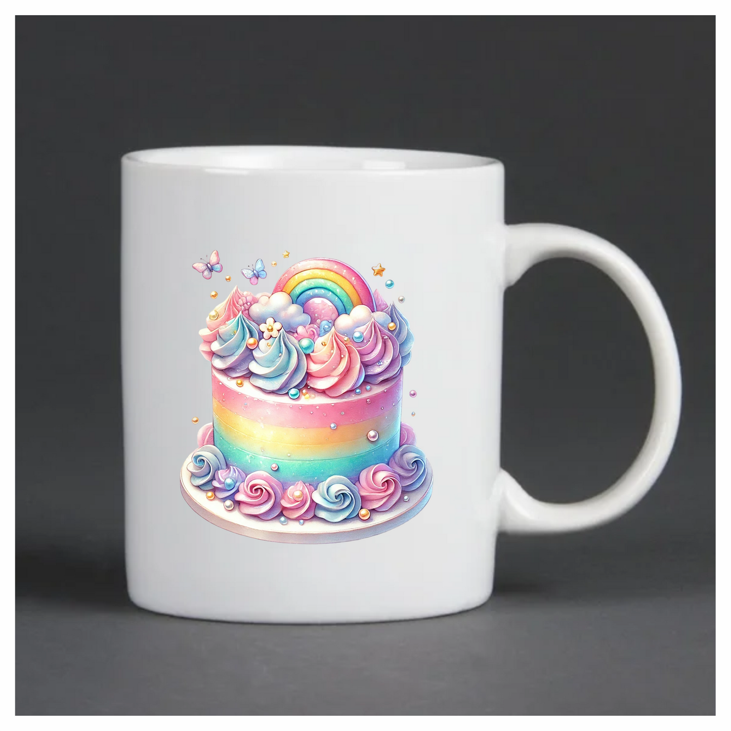 Rainbow Cake Pink Butterflies Clouds Sprinkles Soft Vinyl Sticker Decal