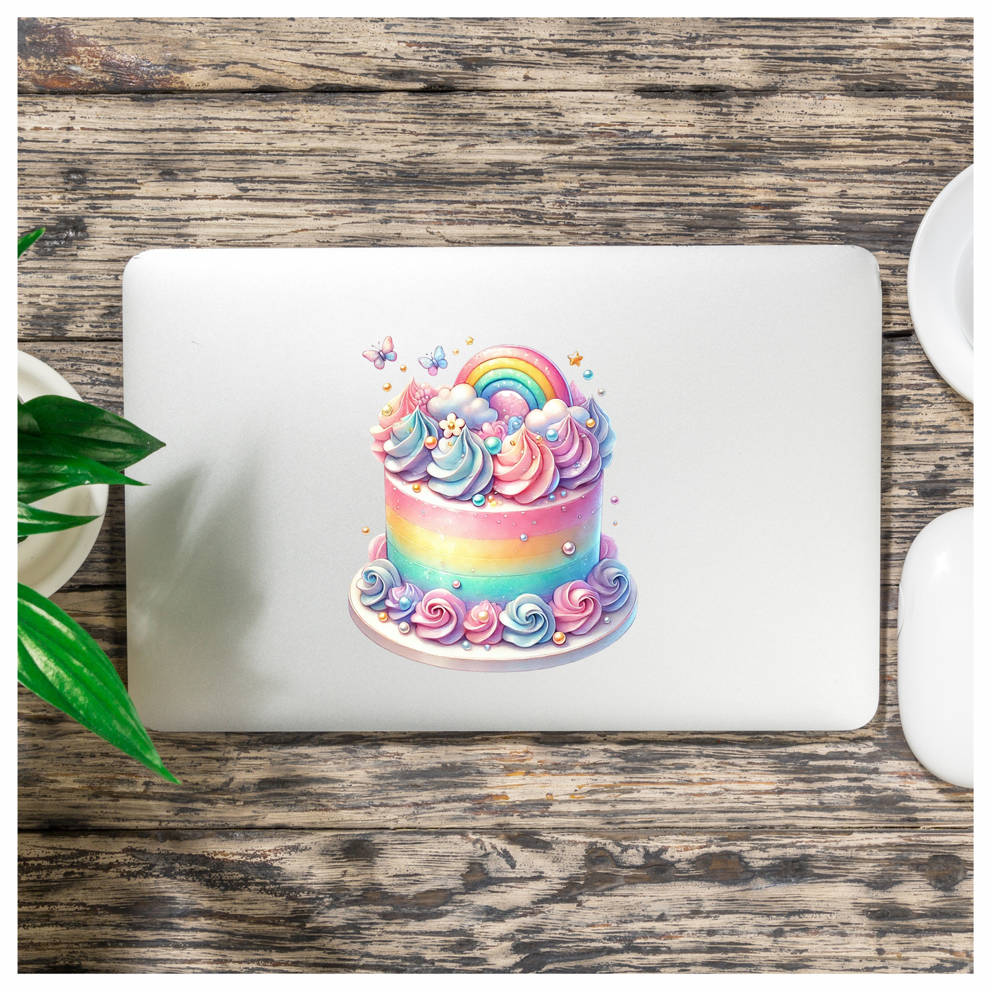 Rainbow Cake Pink Butterflies Clouds Sprinkles Soft Vinyl Sticker Decal