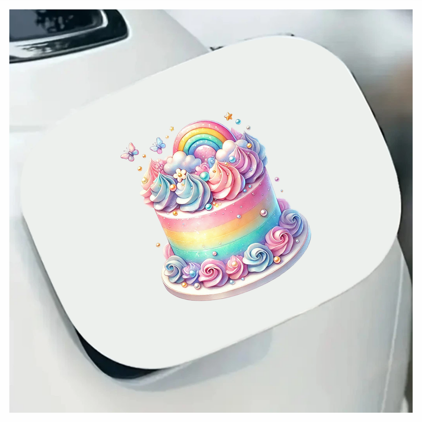 Rainbow Cake Pink Butterflies Clouds Sprinkles Soft Vinyl Sticker Decal