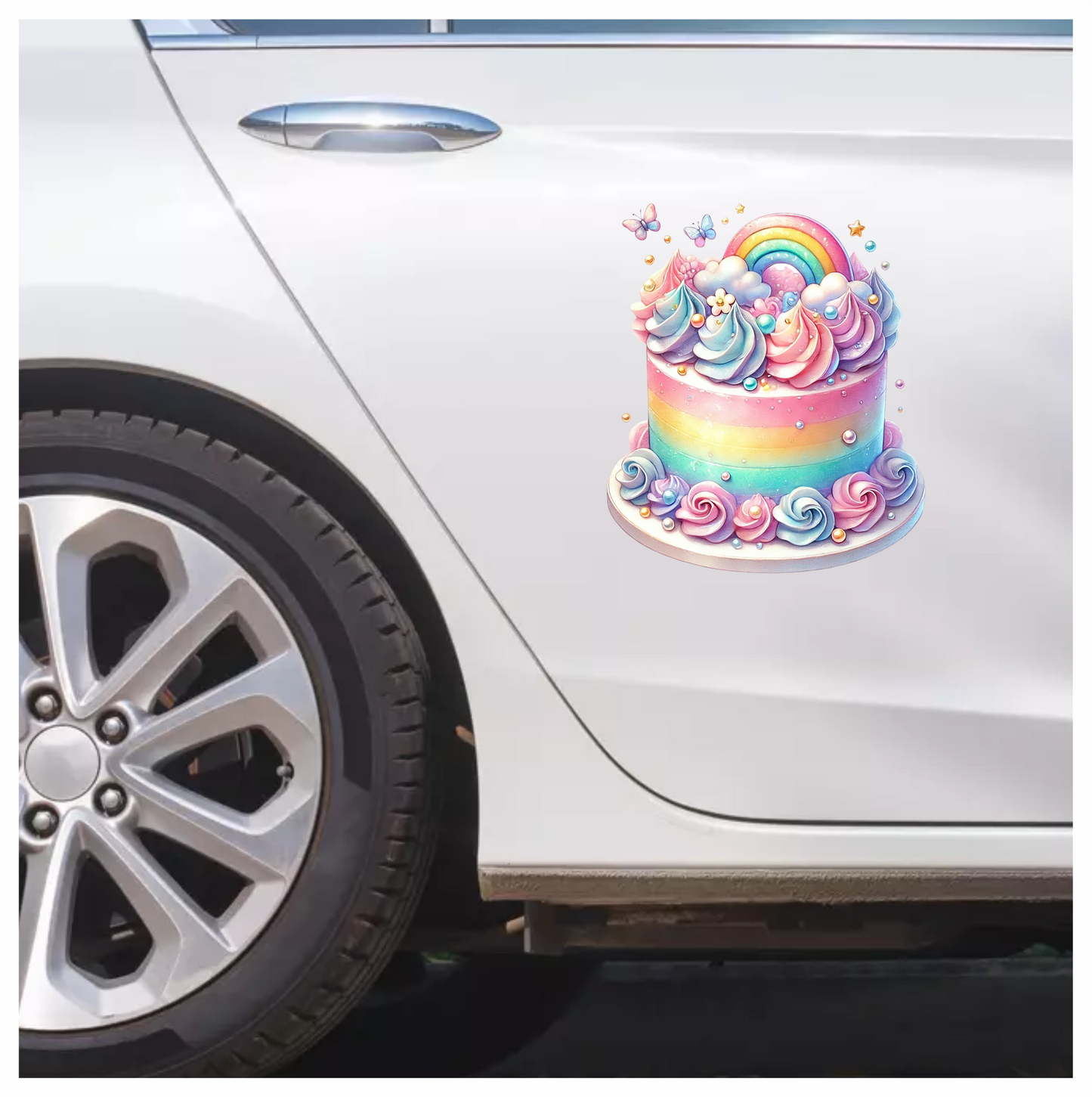 Rainbow Cake Pink Butterflies Clouds Sprinkles Soft Vinyl Sticker Decal