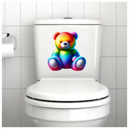Rainbow Bear Sitting Plush Vinyl Sticker Decal