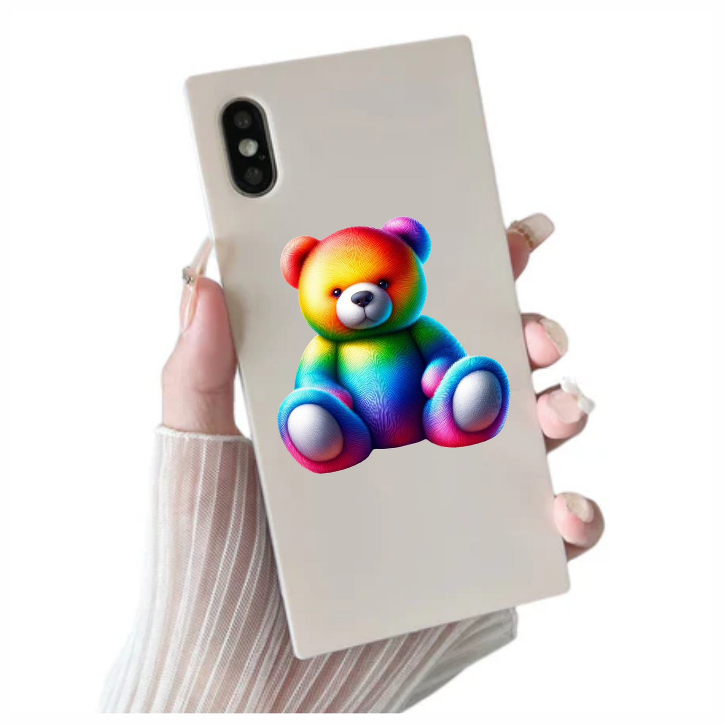 Rainbow Bear Sitting Plush Vinyl Sticker Decal