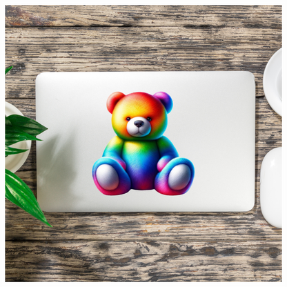 Rainbow Bear Sitting Plush Vinyl Sticker Decal