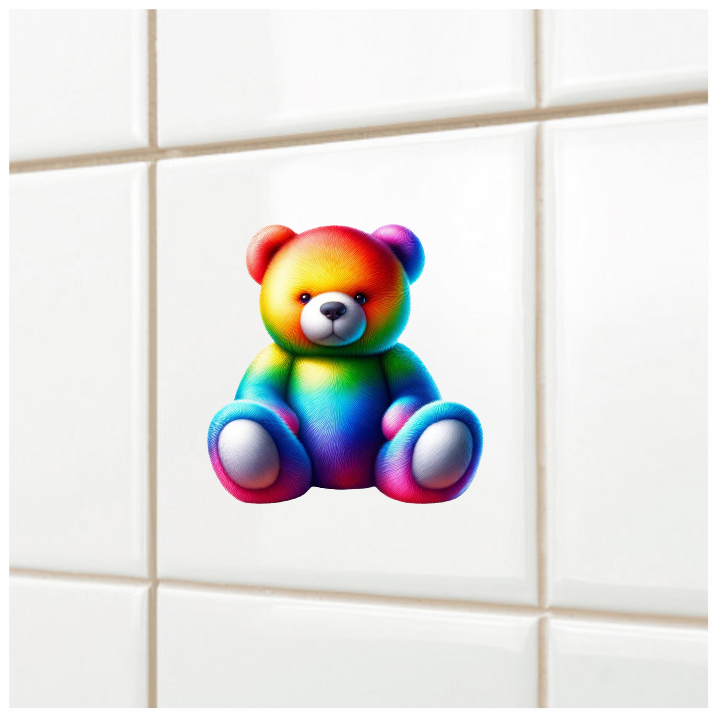 Rainbow Bear Sitting Plush Vinyl Sticker Decal