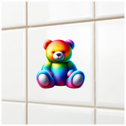 Rainbow Bear Sitting Plush Vinyl Sticker Decal