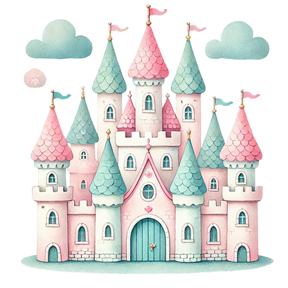 Castle Pink Green Clouds Vinyl Sticker Decal