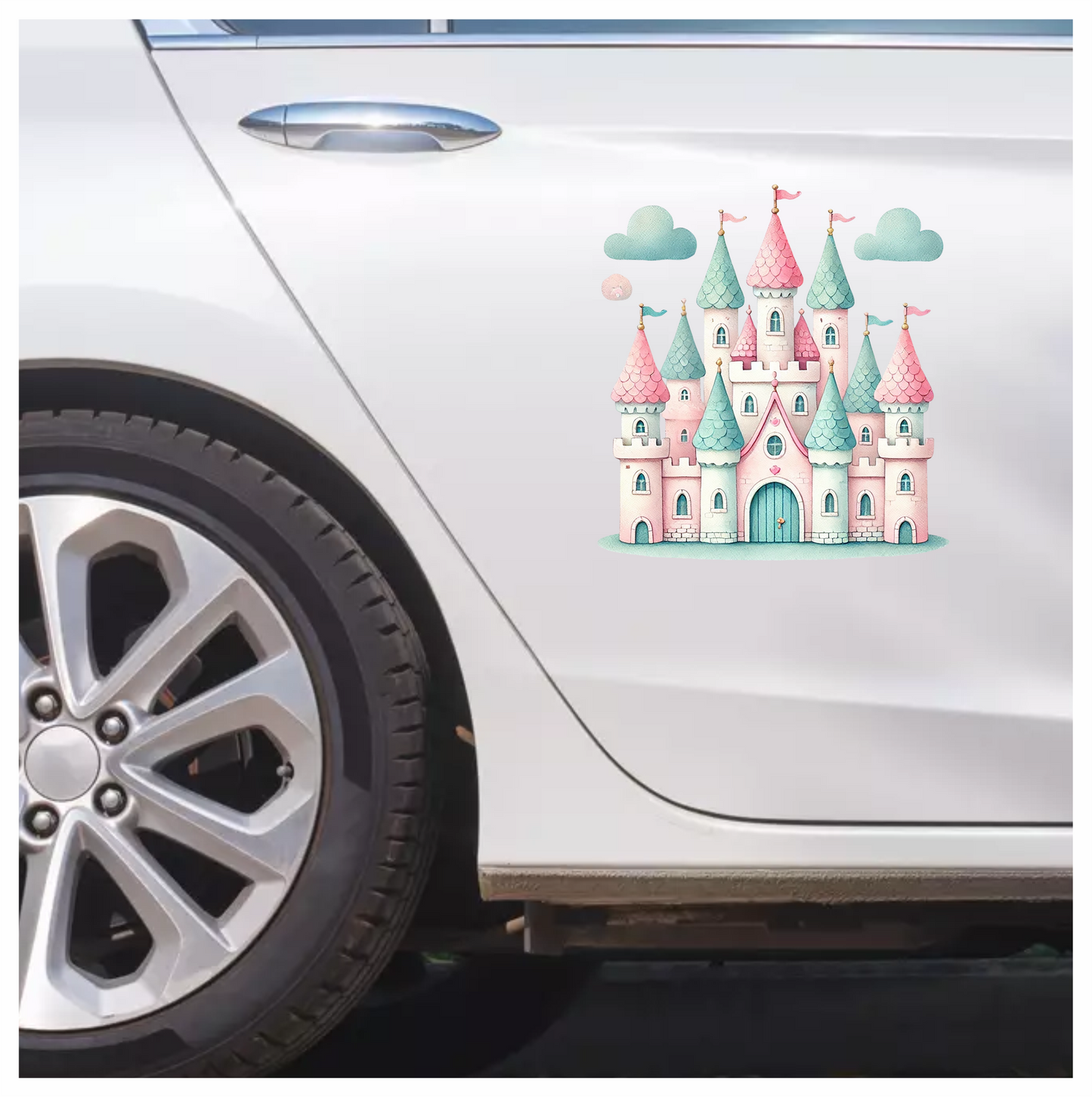 Castle Pink Green Clouds Vinyl Sticker Decal
