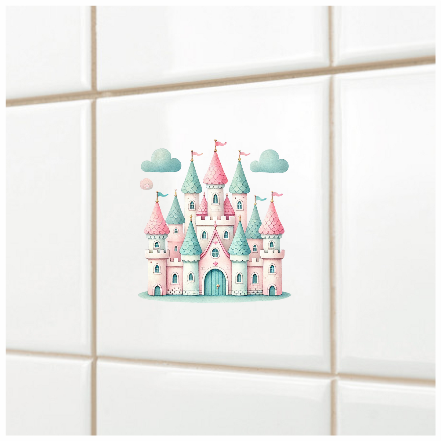 Castle Pink Green Clouds Vinyl Sticker Decal
