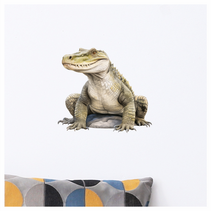 Crocodile Green Scales Sitting Rock Vinyl Sticker Decal
