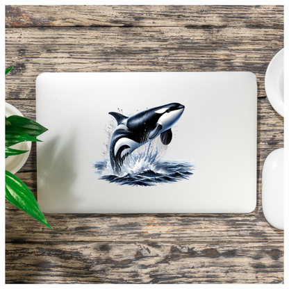 Orca Black White Water Splash Jumping Vinyl Sticker Decal