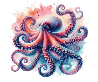 Octopus Pink Blue Tentacles Watercolor Vinyl Sticker Decal