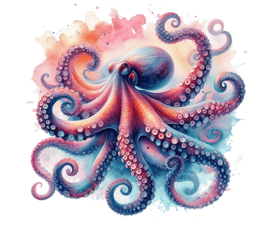 Octopus Pink Blue Tentacles Watercolor Vinyl Sticker Decal