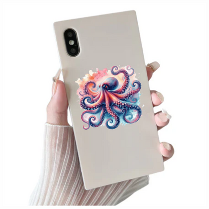 Octopus Pink Blue Tentacles Watercolor Vinyl Sticker Decal