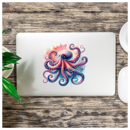 Octopus Pink Blue Tentacles Watercolor Vinyl Sticker Decal