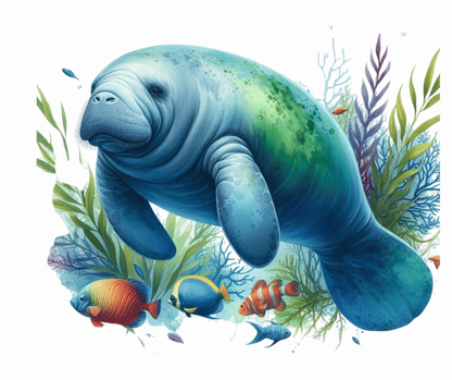 Manatee Blue Fish Seaweed Tropical Vinyl Sticker Decal