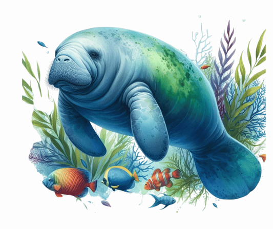 Manatee Blue Fish Seaweed Tropical Vinyl Sticker Decal