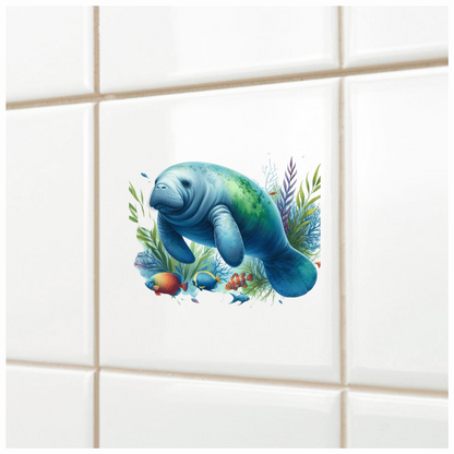 Manatee Blue Fish Seaweed Tropical Vinyl Sticker Decal