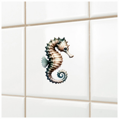Seahorse Brown White Spiral Tail Vinyl Sticker Decal